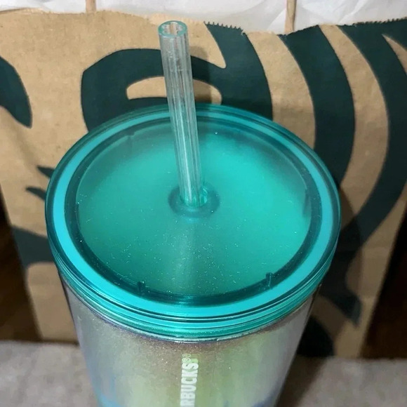 2022 Starbucks Holiday Iridescent Watercolor Blue Waves Cold Cup Tumbler 24oz - Picture 4 of 9